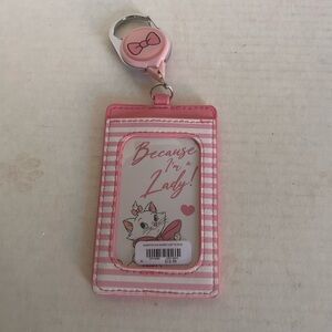 Disney Aristocats Marie Pink and White Striped Retractable Lanyard Card Holder